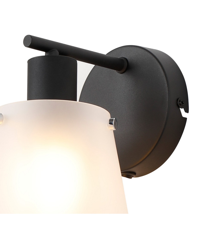 Greenport Wall Light Switched 16cm x 14cm Shade 1 Light E27 Sand Black/Frosted White Glass Shade-5