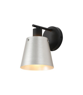 Greenport Wall Light Switched 16cm x 14cm Shade 1 Light E27 Sand Black/Light Grey/Silver Metal Shade-1