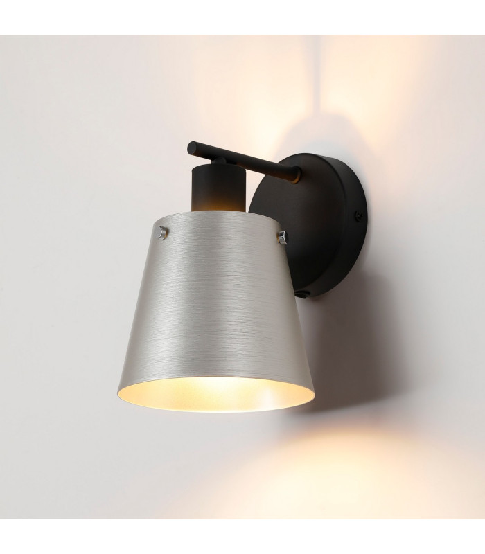 Greenport Wall Light Switched 16cm x 14cm Shade 1 Light E27 Sand Black/Light Grey/Silver Metal Shade-3