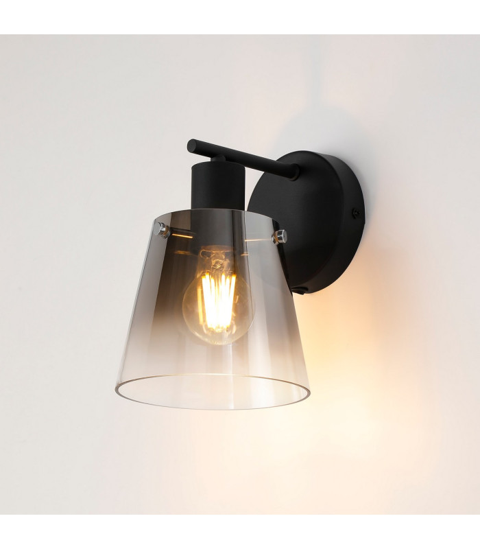 Greenport Wall Light Switched 16cm x 14cm Shade 1 Light E27 Sand Black/Smoke Faded Glass Shade-3