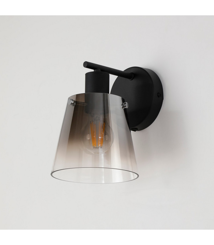Greenport Wall Light Switched 16cm x 14cm Shade 1 Light E27 Sand Black/Smoke Faded Glass Shade-7
