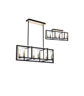 Canastota Pendant/Flush Convertible 6 x E27 Satin Black/Champagne Gold-1