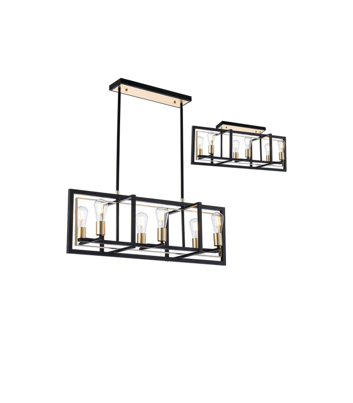 Canastota Pendant/Flush Convertible 6 x E27 Satin Black/Champagne Gold-1