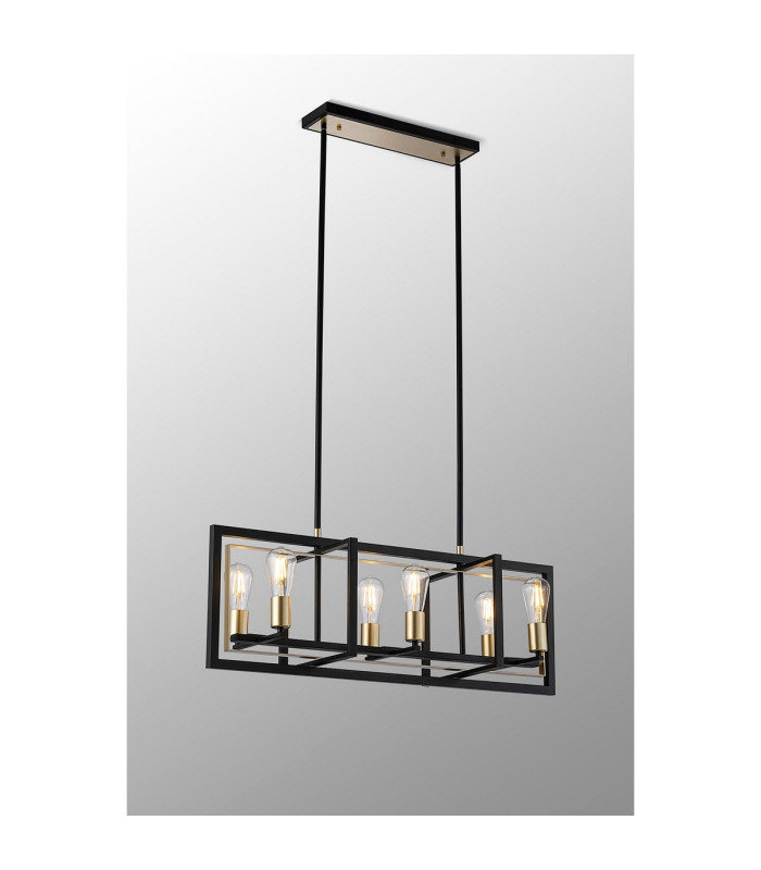 Canastota Pendant/Flush Convertible 6 x E27 Satin Black/Champagne Gold-3