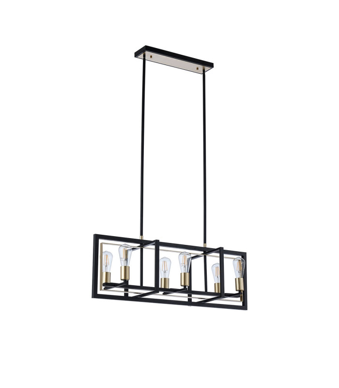 Canastota Pendant/Flush Convertible 6 x E27 Satin Black/Champagne Gold-5