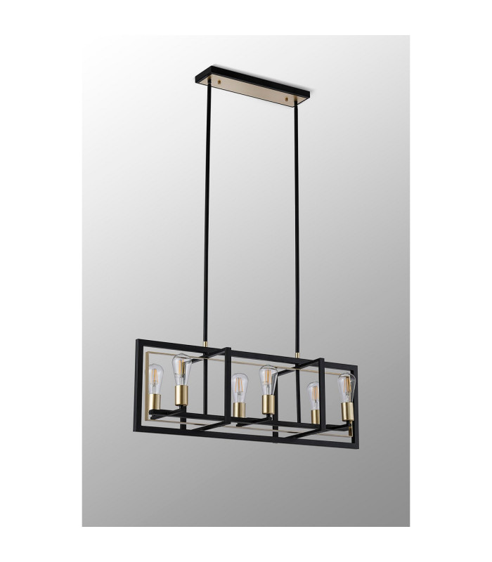 Canastota Pendant/Flush Convertible 6 x E27 Satin Black/Champagne Gold-9