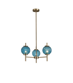 Cincinnatus 55cm Multi Height Pendant 3 x G9 Antique Brass/Blue Glass-1