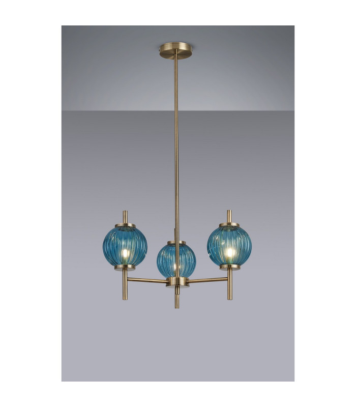 Cincinnatus 55cm Multi Height Pendant 3 x G9 Antique Brass/Blue Glass-3