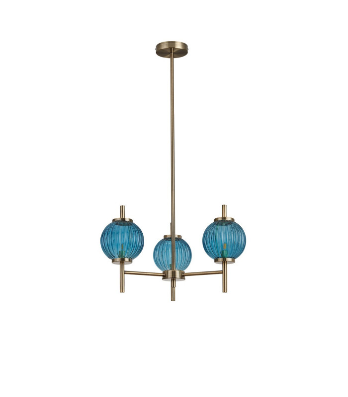 Cincinnatus 55cm Multi Height Pendant 3 x G9 Antique Brass/Blue Glass-4