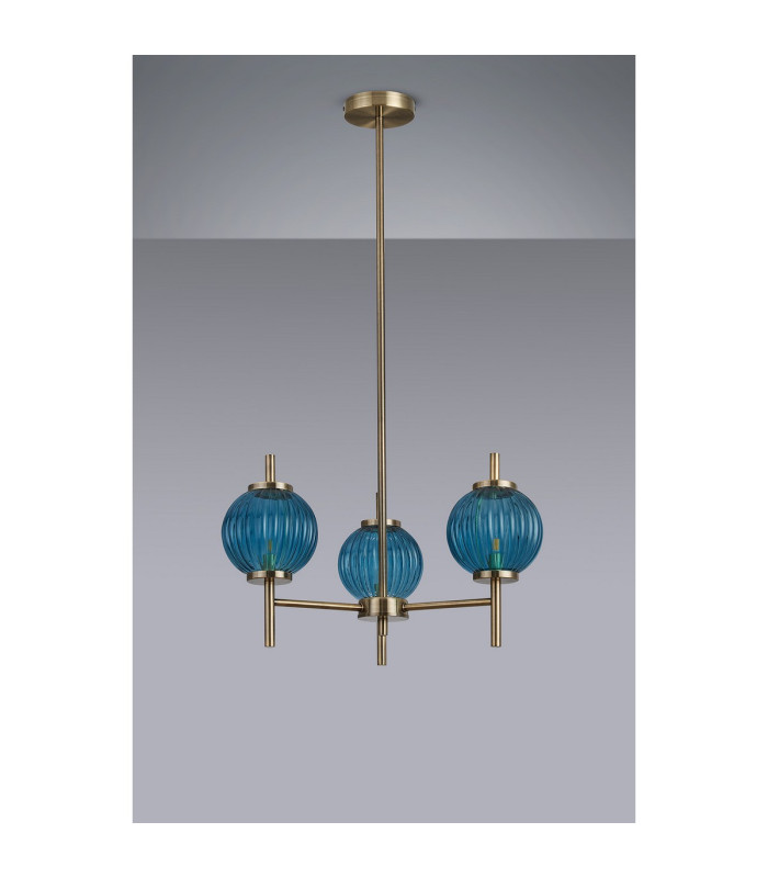 Cincinnatus 55cm Multi Height Pendant 3 x G9 Antique Brass/Blue Glass-8
