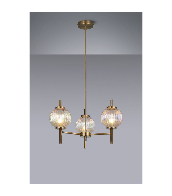 Cincinnatus 55cm Multi Height Pendant 3 x G9 Antique Brass/Light Iridescent Glass-3