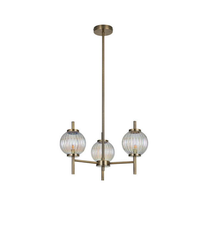 Cincinnatus 55cm Multi Height Pendant 3 x G9 Antique Brass/Light Iridescent Glass-4