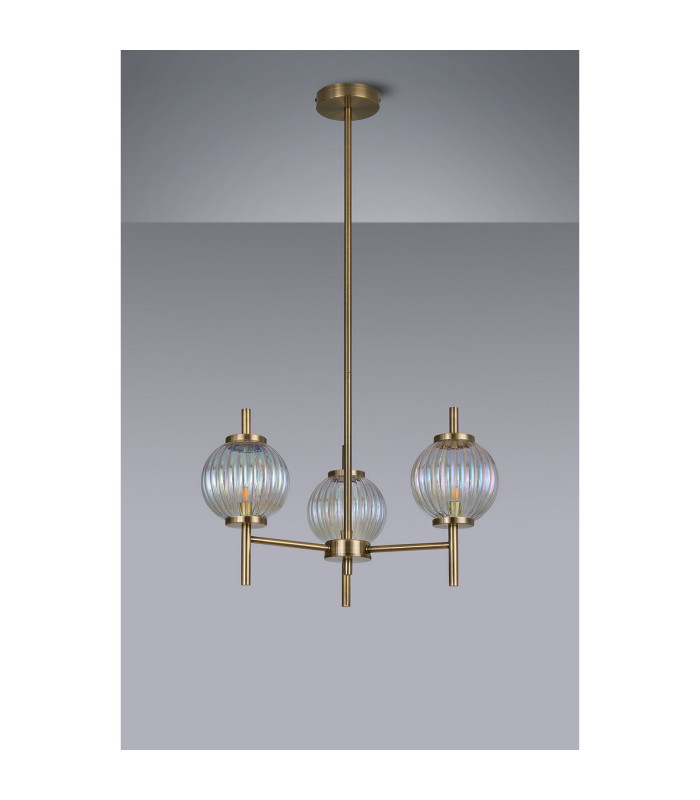 Cincinnatus 55cm Multi Height Pendant 3 x G9 Antique Brass/Light Iridescent Glass-8