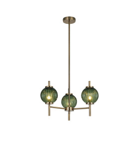 Cincinnatus 55cm Multi Height Pendant 3 x G9 Antique Brass/Moss Green Glass-1