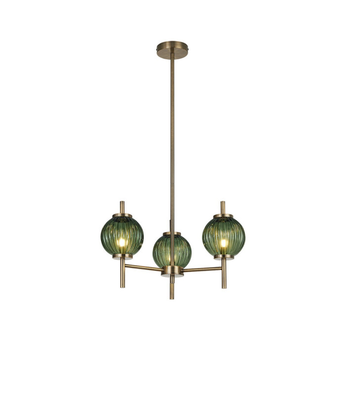 Cincinnatus 55cm Multi Height Pendant 3 x G9 Antique Brass/Moss Green Glass-1