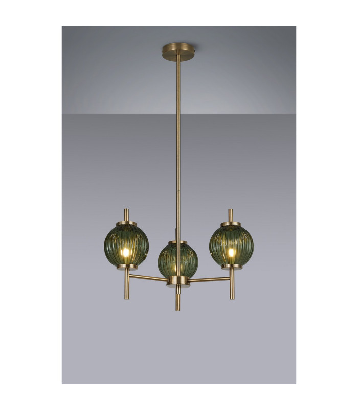 Cincinnatus 55cm Multi Height Pendant 3 x G9 Antique Brass/Moss Green Glass-3
