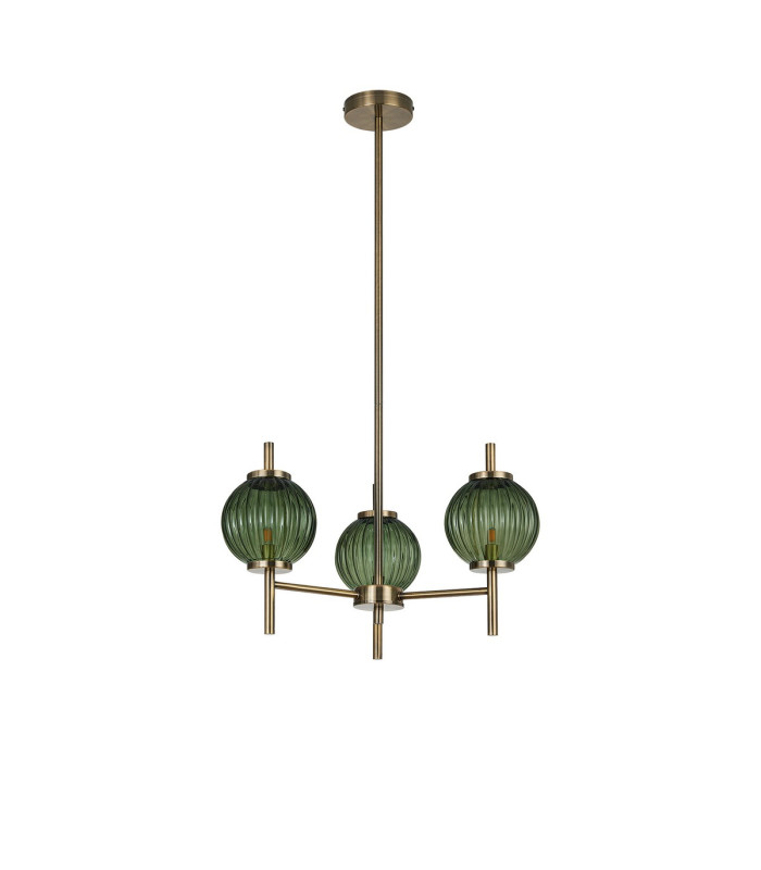 Cincinnatus 55cm Multi Height Pendant 3 x G9 Antique Brass/Moss Green Glass-4