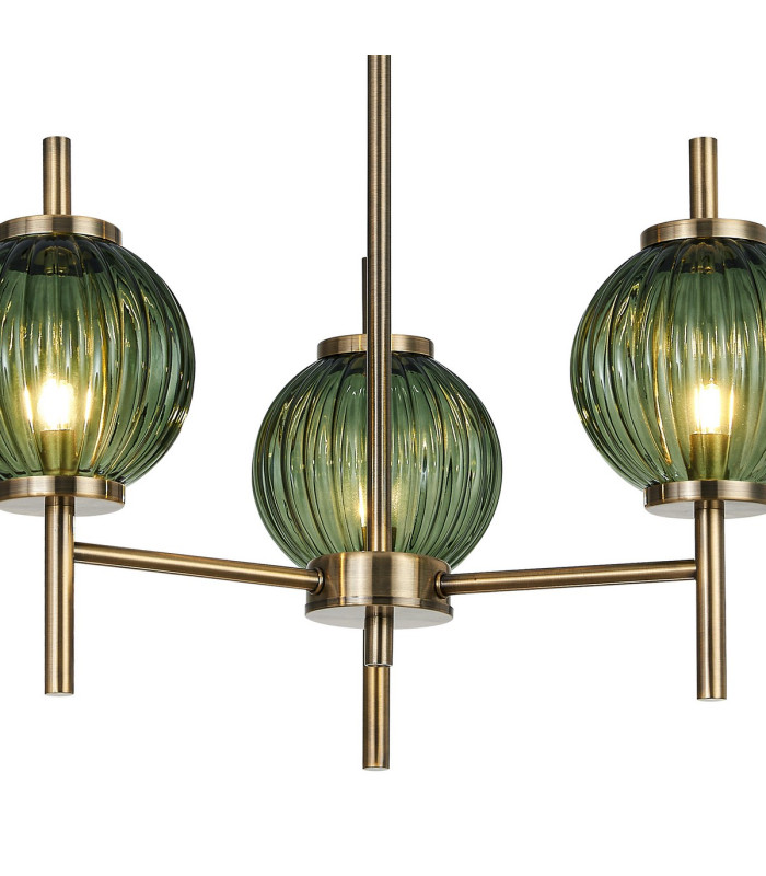 Cincinnatus 55cm Multi Height Pendant 3 x G9 Antique Brass/Moss Green Glass-6