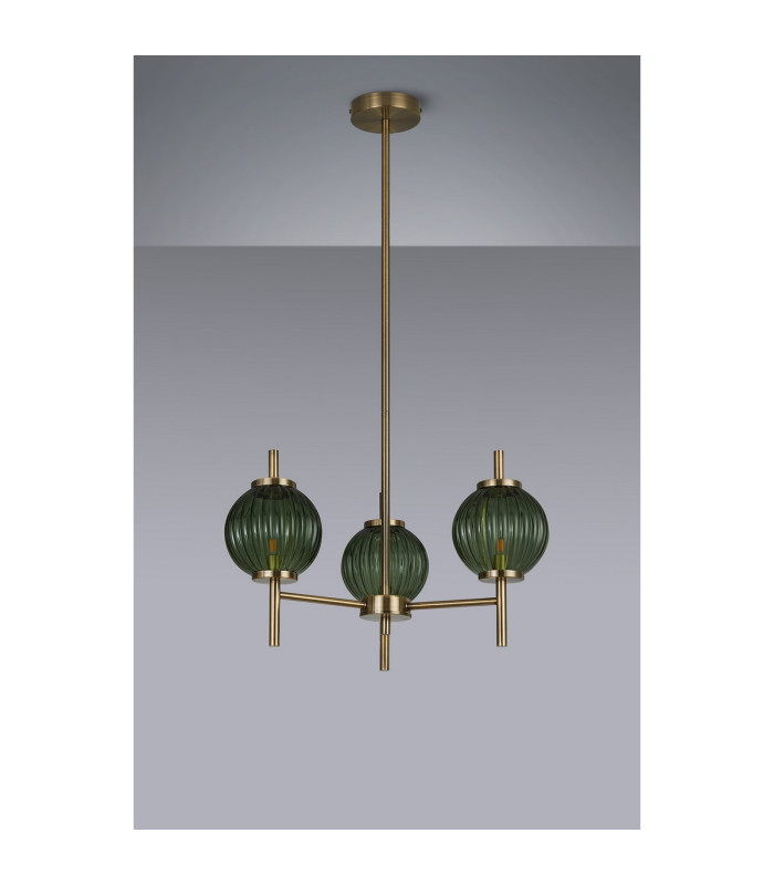 Cincinnatus 55cm Multi Height Pendant 3 x G9 Antique Brass/Moss Green Glass-8