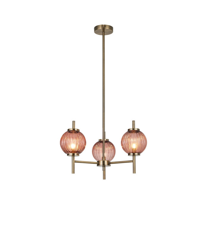 Cincinnatus 55cm Multi Height Pendant 3 x G9 Antique Brass/Blush Pink Glass-1