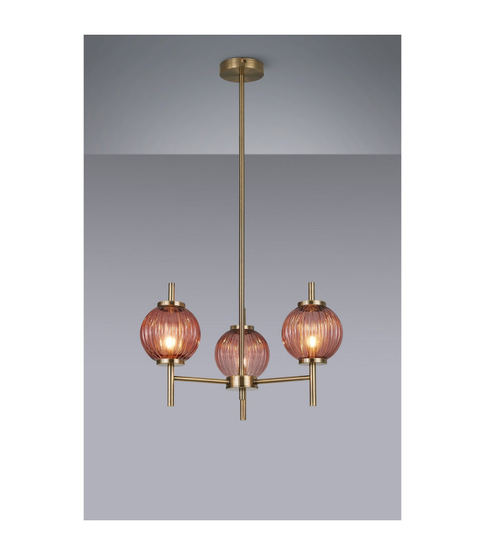 Cincinnatus 55cm Multi Height Pendant 3 x G9 Antique Brass/Blush Pink Glass-3