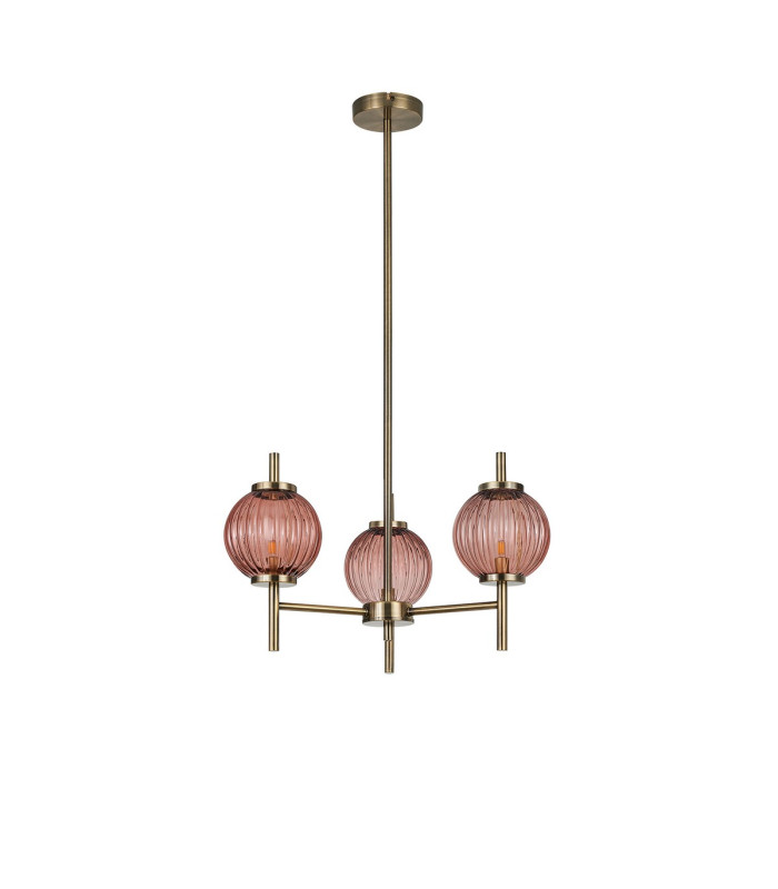 Cincinnatus 55cm Multi Height Pendant 3 x G9 Antique Brass/Blush Pink Glass-4