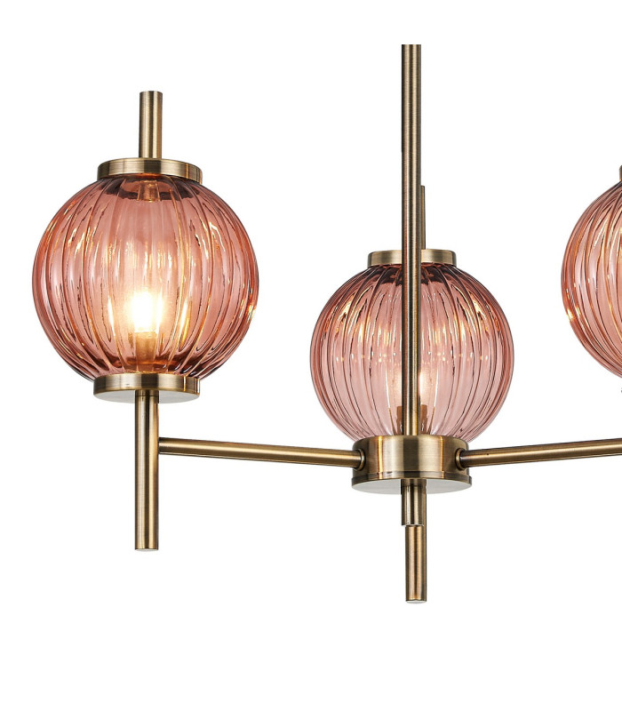 Cincinnatus 55cm Multi Height Pendant 3 x G9 Antique Brass/Blush Pink Glass-7