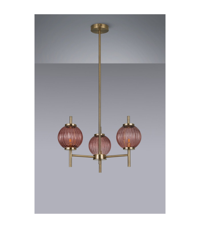 Cincinnatus 55cm Multi Height Pendant 3 x G9 Antique Brass/Blush Pink Glass-8