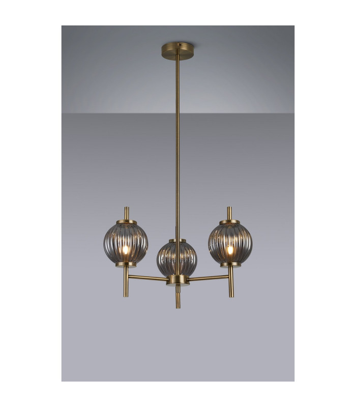 Cincinnatus 55cm Multi Height Pendant 3 x G9 Antique Brass/Smoke Glass-3