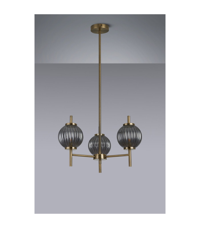 Cincinnatus 55cm Multi Height Pendant 3 x G9 Antique Brass/Smoke Glass-8