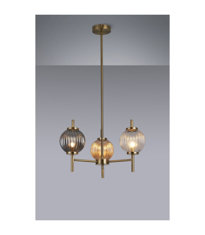 Cincinnatus 55cm Multi Height Pendant 3 x G9 Antique Brass/Amber/Clear/Smoke Glass-3