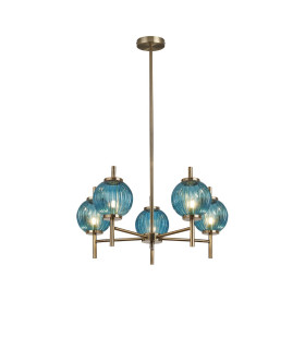 Cincinnatus 65cm Multi Height Pendant 5 x G9 Antique Brass/Blue Glass-1