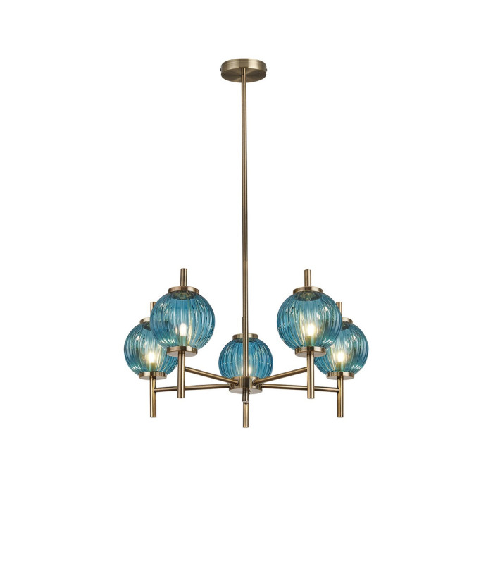 Cincinnatus 65cm Multi Height Pendant 5 x G9 Antique Brass/Blue Glass-1