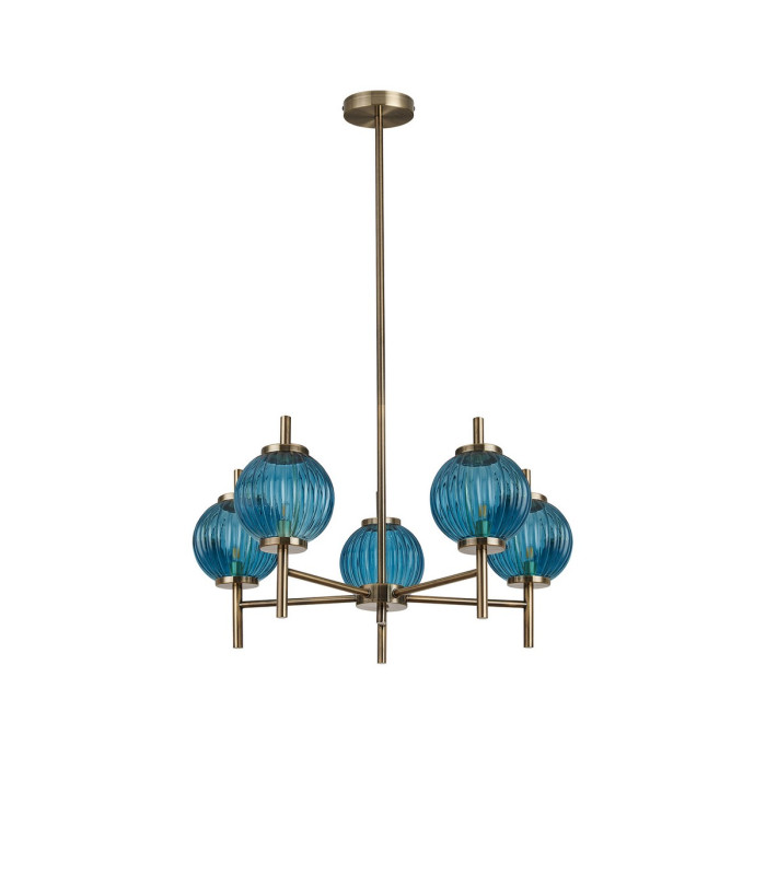 Cincinnatus 65cm Multi Height Pendant 5 x G9 Antique Brass/Blue Glass-4