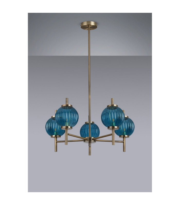Cincinnatus 65cm Multi Height Pendant 5 x G9 Antique Brass/Blue Glass-8