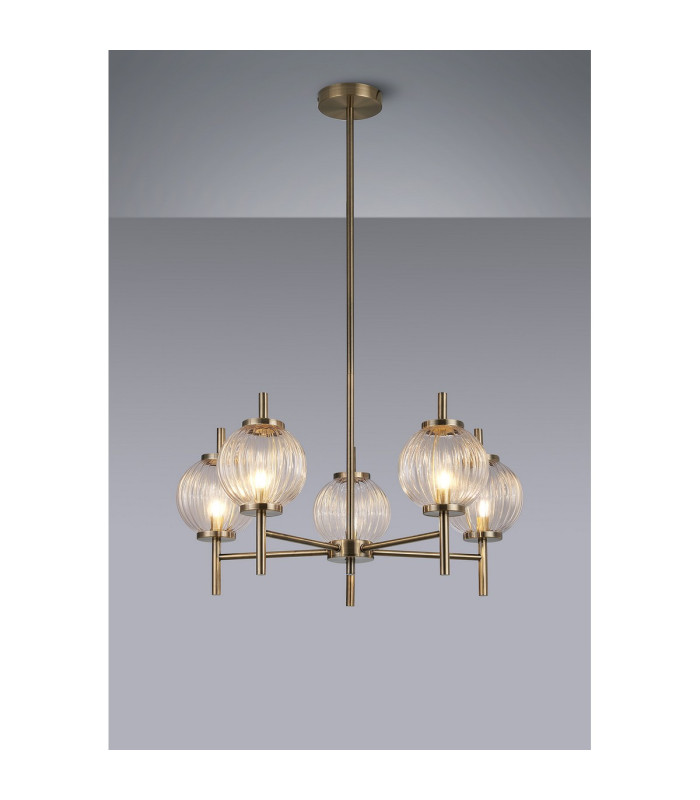 Cincinnatus 65cm Multi Height Pendant 5 x G9 Antique Brass/Clear Glass-3
