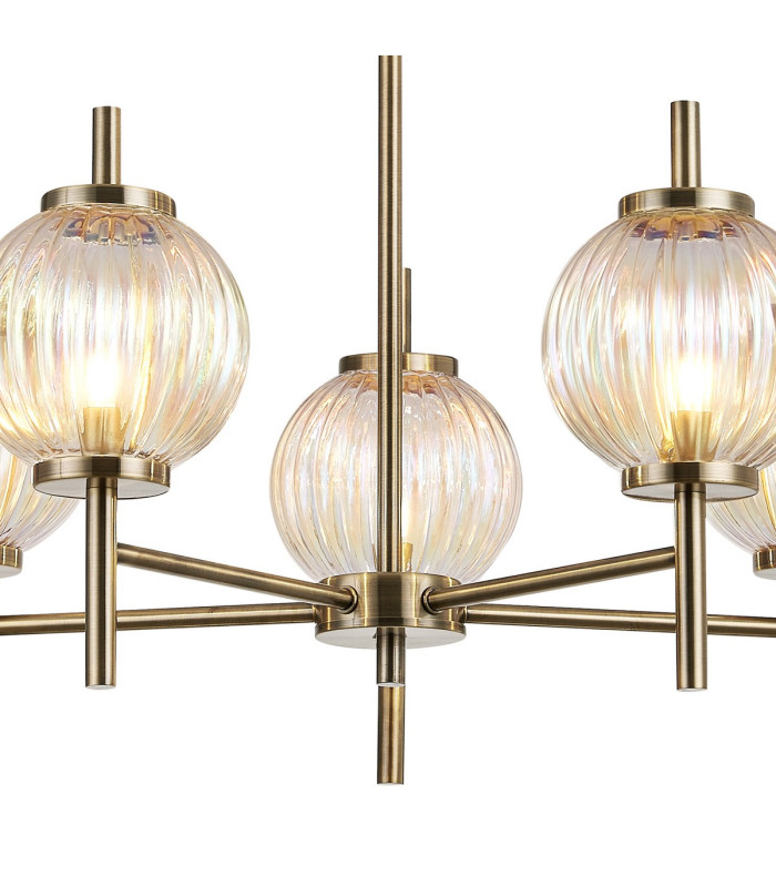 Cincinnatus 65cm Multi Height Pendant 5 x G9 Antique Brass/Light Iridescent Glass-6