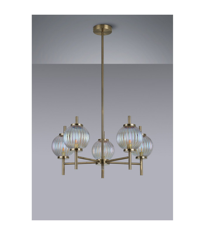 Cincinnatus 65cm Multi Height Pendant 5 x G9 Antique Brass/Light Iridescent Glass-8
