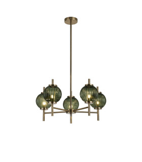 Cincinnatus 65cm Multi Height Pendant 5 x G9 Antique Brass/Moss Green Glass-1