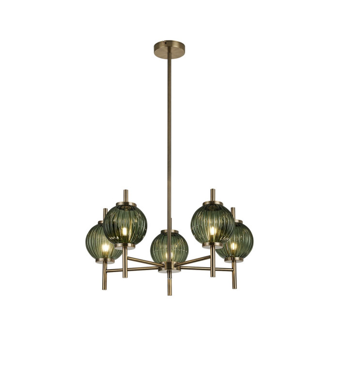 Cincinnatus 65cm Multi Height Pendant 5 x G9 Antique Brass/Moss Green Glass-1