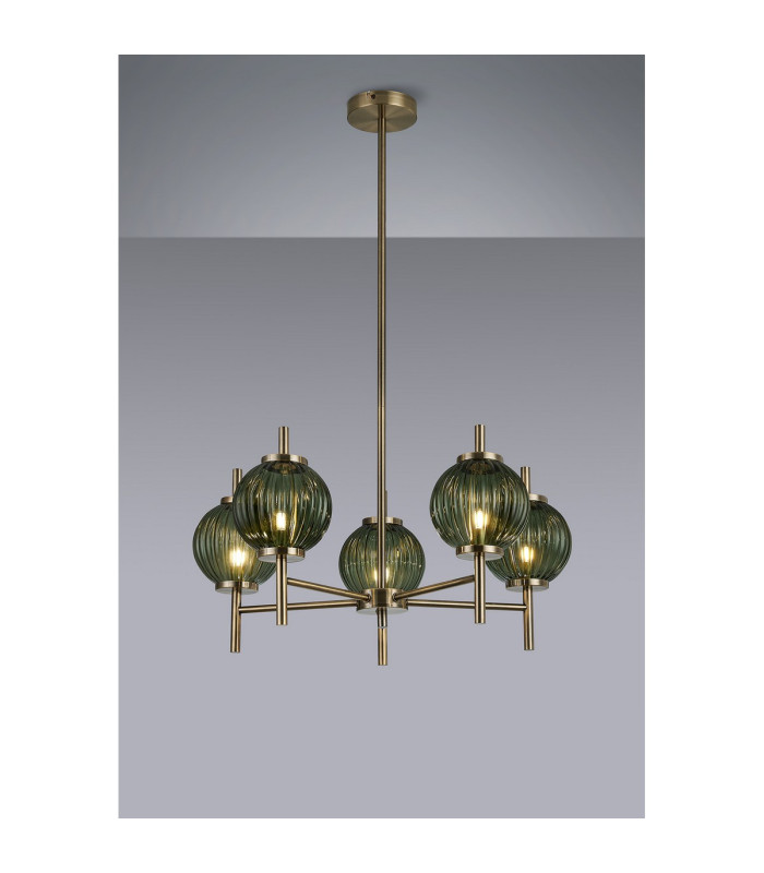 Cincinnatus 65cm Multi Height Pendant 5 x G9 Antique Brass/Moss Green Glass-3