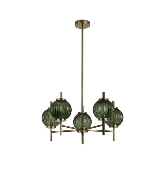 Cincinnatus 65cm Multi Height Pendant 5 x G9 Antique Brass/Moss Green Glass-4