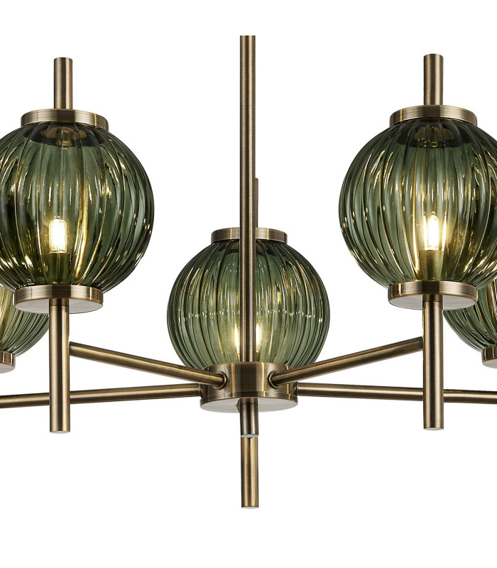 Cincinnatus 65cm Multi Height Pendant 5 x G9 Antique Brass/Moss Green Glass-6