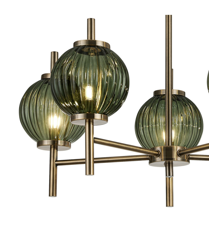 Cincinnatus 65cm Multi Height Pendant 5 x G9 Antique Brass/Moss Green Glass-7