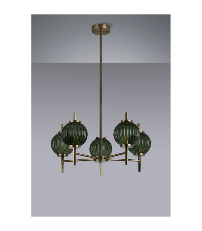 Cincinnatus 65cm Multi Height Pendant 5 x G9 Antique Brass/Moss Green Glass-8