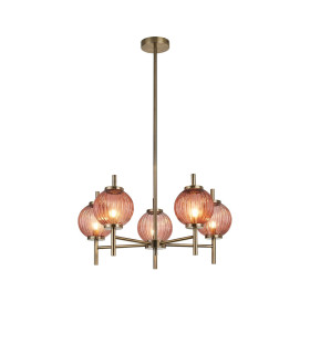Cincinnatus 65cm Multi Height Pendant 5 x G9 Antique Brass/Blush Pink Glass-1