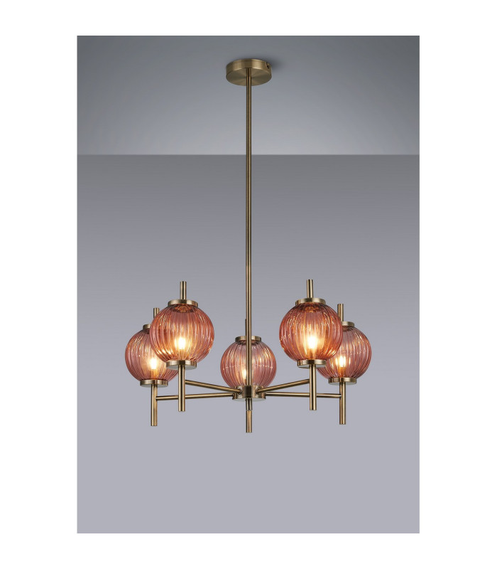 Cincinnatus 65cm Multi Height Pendant 5 x G9 Antique Brass/Blush Pink Glass-3