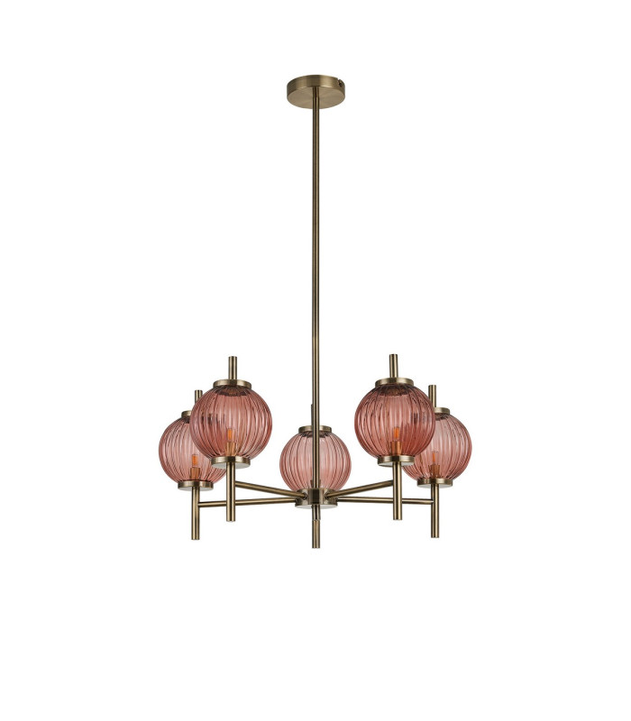 Cincinnatus 65cm Multi Height Pendant 5 x G9 Antique Brass/Blush Pink Glass-4