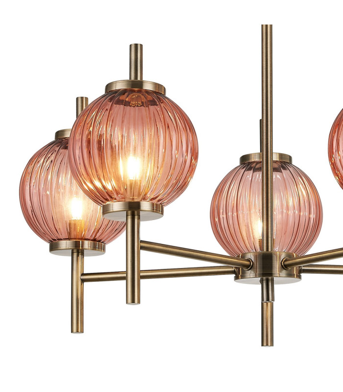Cincinnatus 65cm Multi Height Pendant 5 x G9 Antique Brass/Blush Pink Glass-7