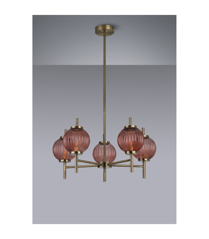 Cincinnatus 65cm Multi Height Pendant 5 x G9 Antique Brass/Blush Pink Glass-8